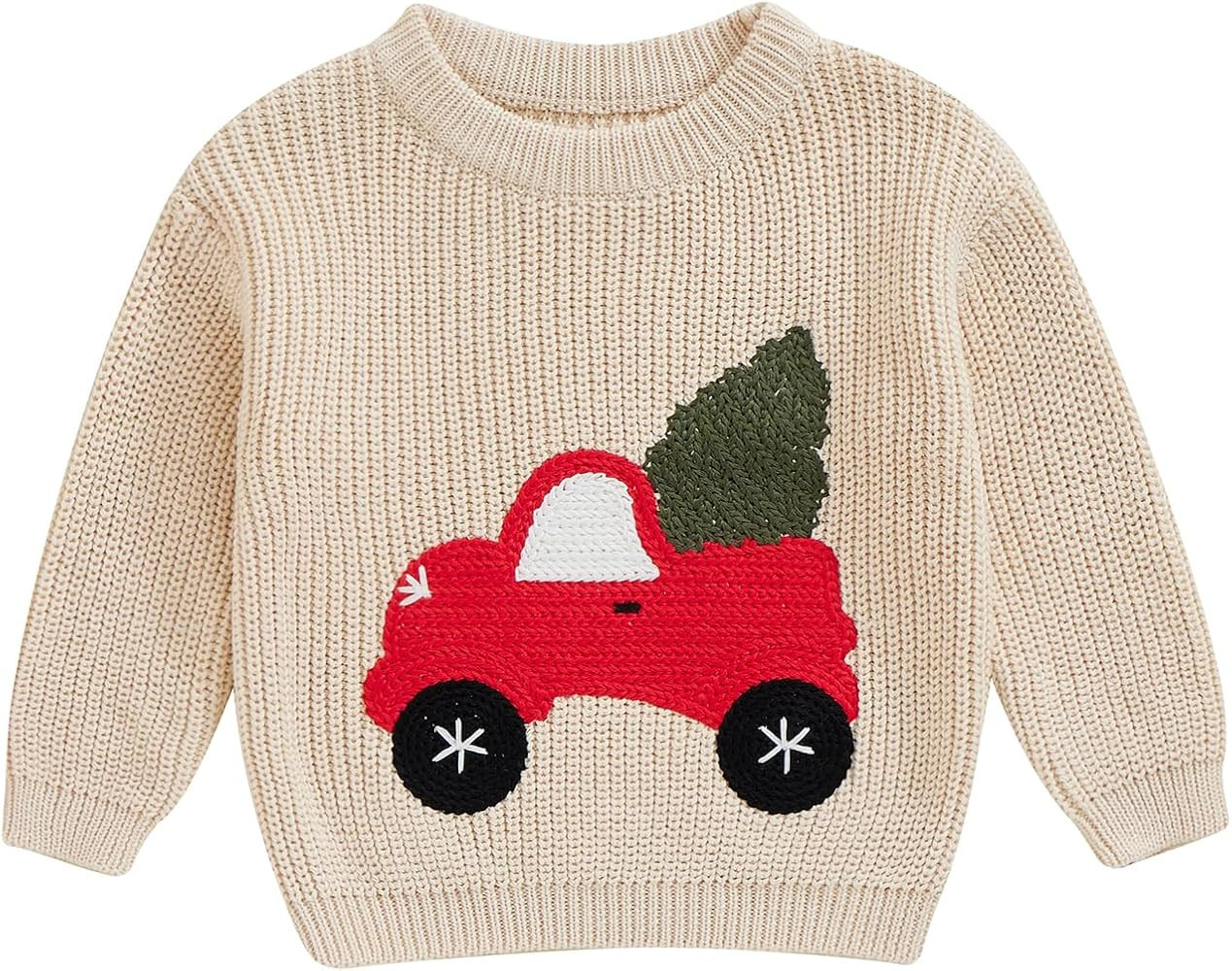 Toddler Baby Girl Boy Christmas Knit Sweater Letter Tree Embroidery Long Sleeve Pullover Tops Inf... | Amazon (US)