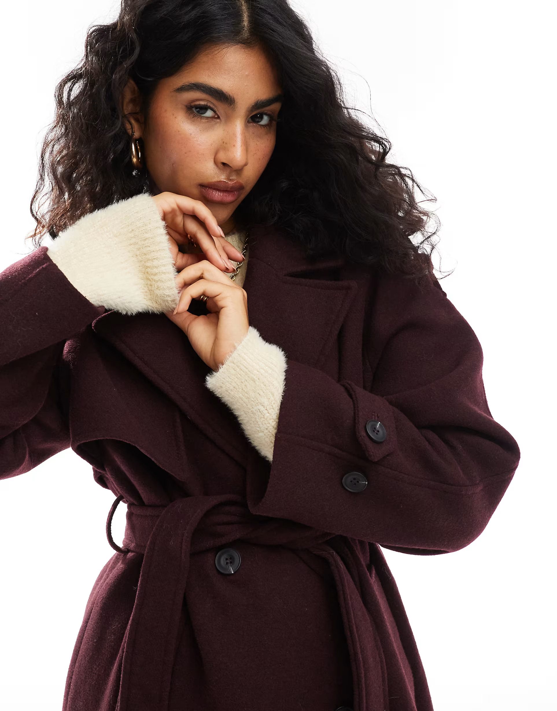 Bershka wool maxi trench coat in burgundy | ASOS | ASOS (Global)