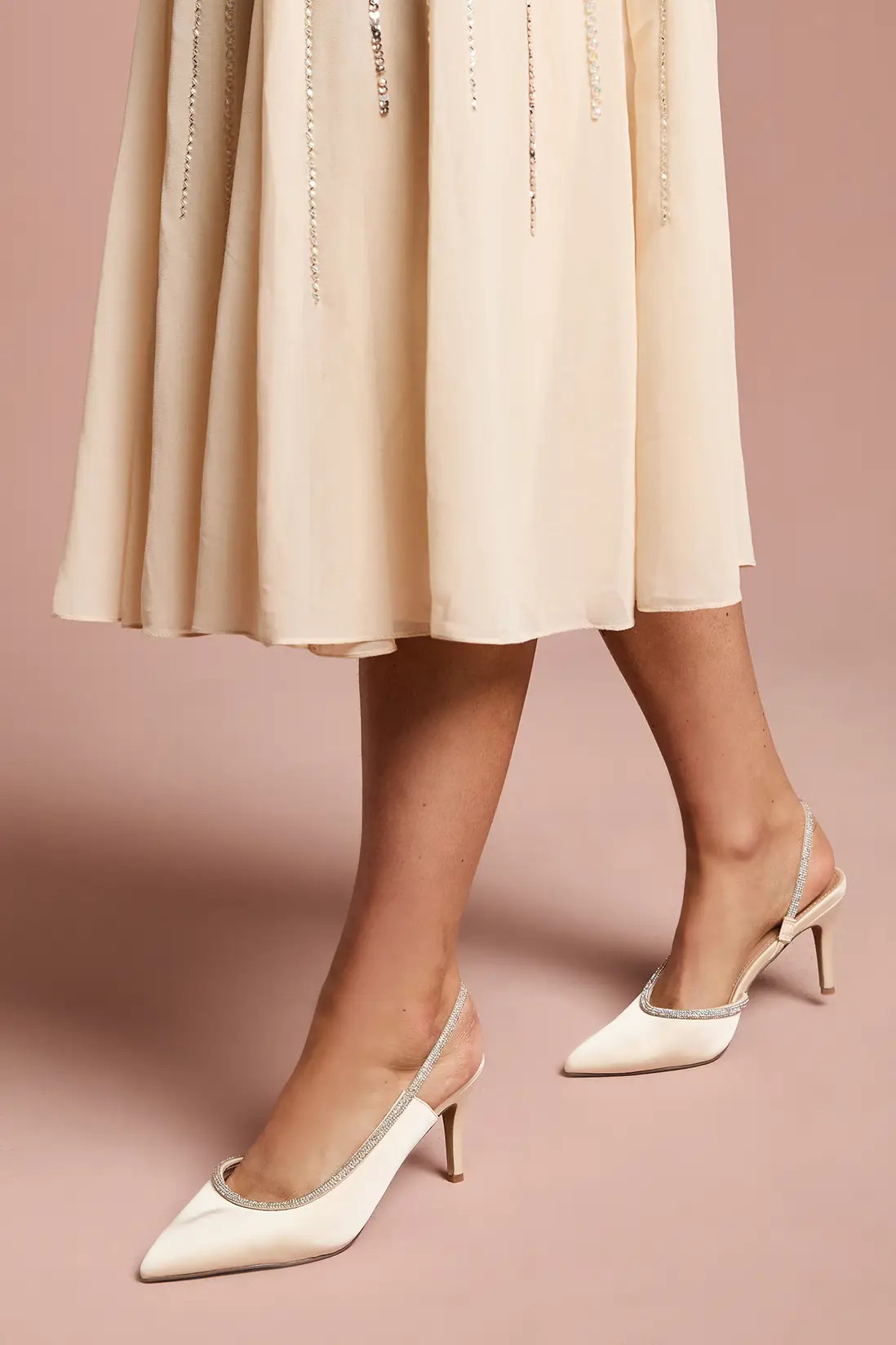 Heels | Wide Fit Sabrina Satin Diamante Trim Slingback High Stiletto Court Shoes | Coast | Coast UK & IE