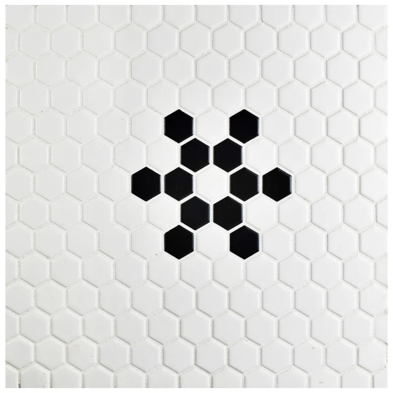 Retro Hexagon 0.875" x 0.875" Porcelain Mosaic Tile in Glazed Black/White | Wayfair North America