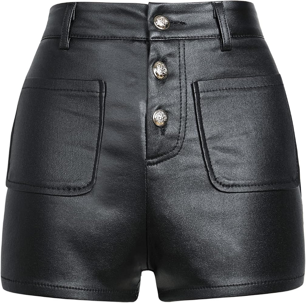 NASUN Womens Faux Leather Shorts Hight Waiste Button Up-PU Leather Short | Amazon (US)