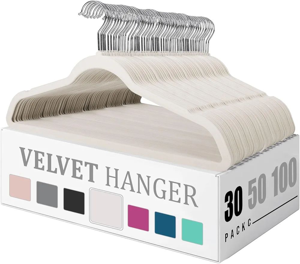 Premium Velvet Hangers 30 Pack, Heavy Duty Study Ivory Hangers for Coats, Pants & Dress Clothes -... | Amazon (US)