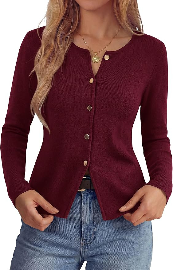 PRETTYGARDEN Button Up Cardigan Sweaters for Women | Slim Fitted Knitwear,Long Sleeve Lightweight... | Amazon (US)