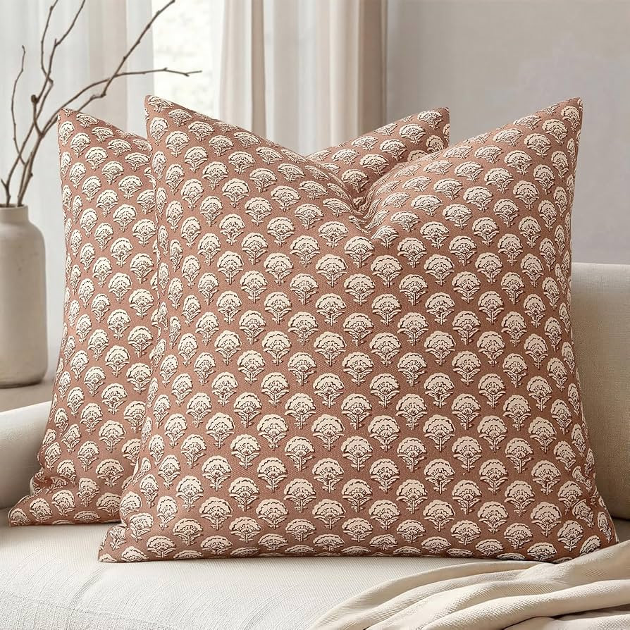 MIULEE Set of 2 Decorative Floral Pillow Covers Neutral Vintage Throw Pillows Block Print Boho Fa... | Amazon (US)