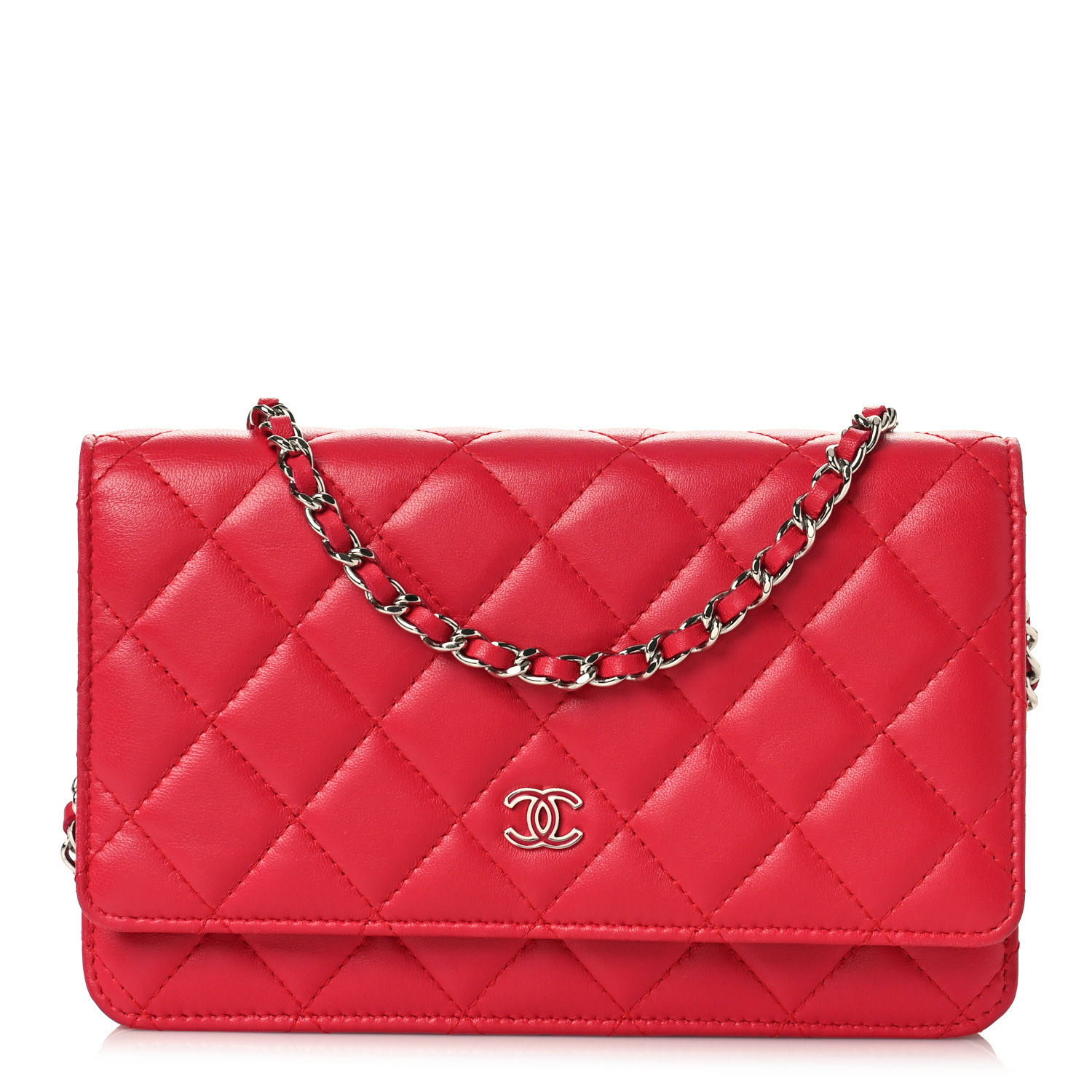 Lambskin Quilted Wallet On Chain WOC Red | FASHIONPHILE (US)