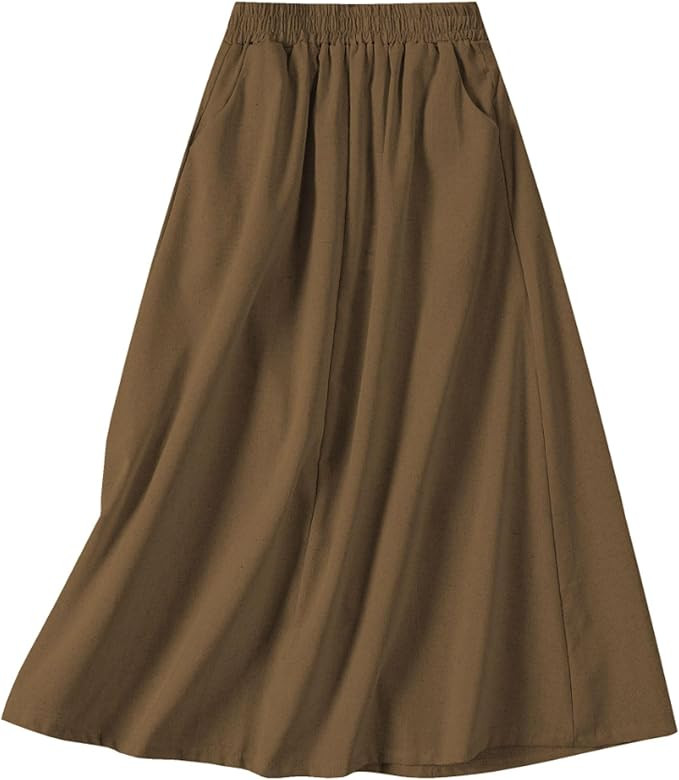SANGTREE Cotton Linen A-Line Midi Skirt | Amazon (US)