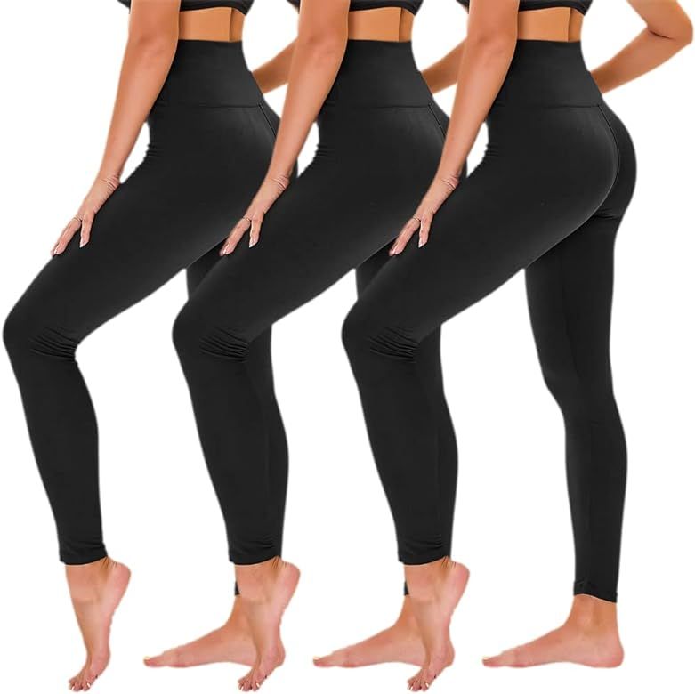 TNNZEET 3 Pack Black Leggings for Women - High Waisted Soft Maternity Workout Yoga Pants | Amazon (US)