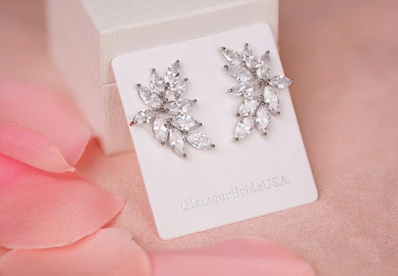 Swarovski Crystal Earrings CZ Stud Earrings Silver Wedding | Etsy | Etsy (US)