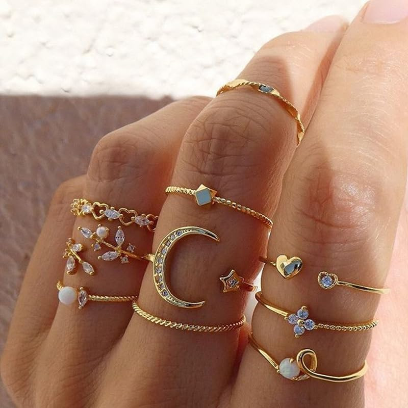 FUTIMELY Boho Retro Stackable Rings Sets for Teens Girls Women Rhinestone Knuckle Joint Finger Kunck | Amazon (US)