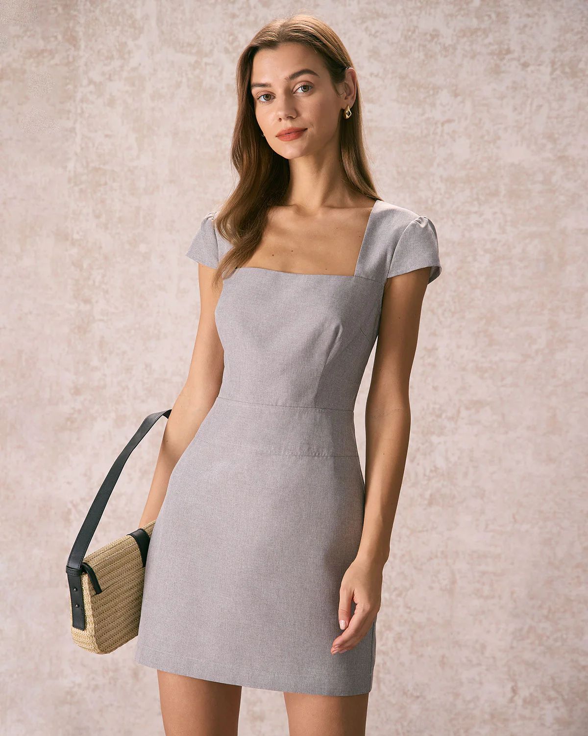 The Grey Square Neck Cap Sleeve Mini Dress & Reviews - Grey - Dresses | RIHOAS | rihoas.com