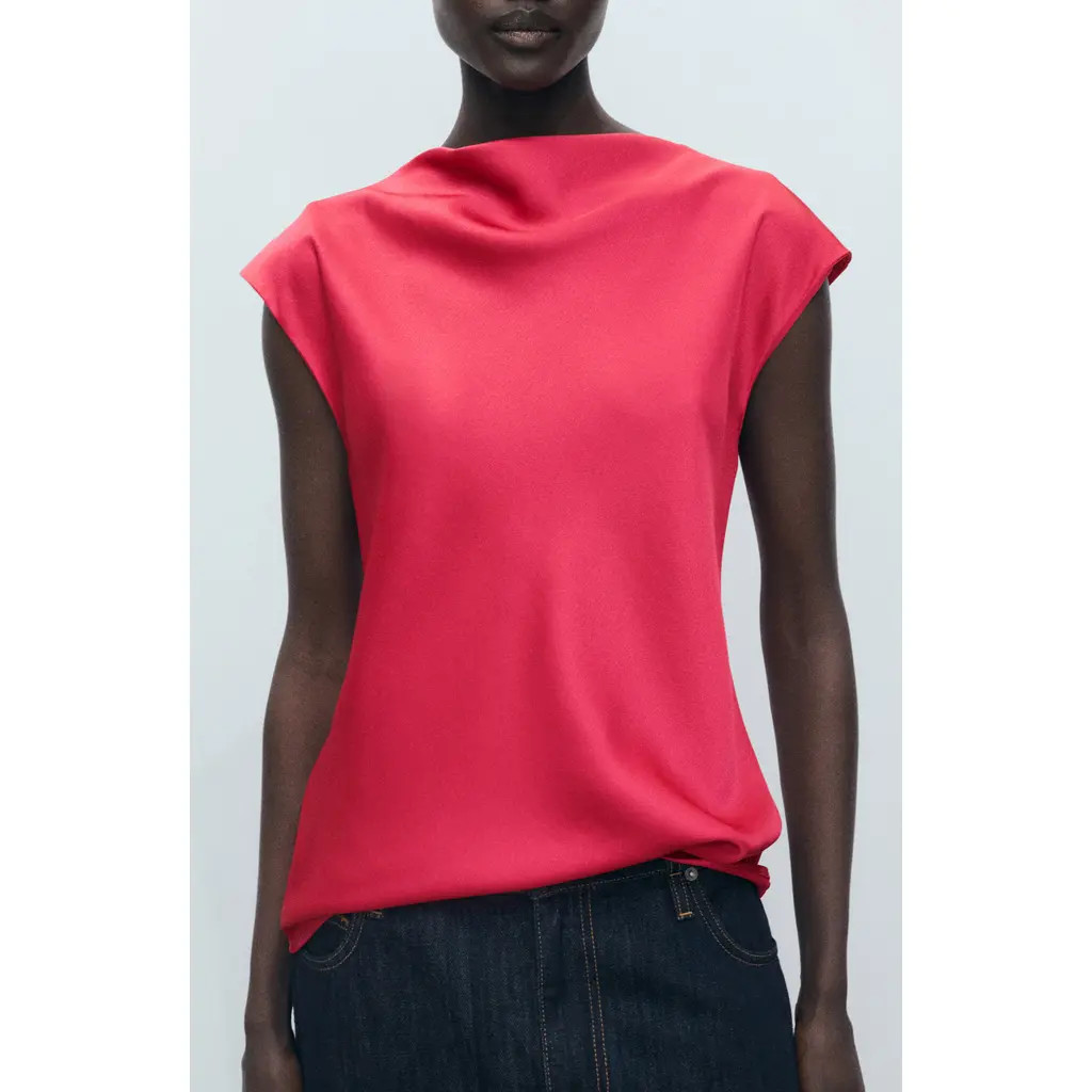 MANGO Draped Satin Top in Strawberry at Nordstrom, Size 4 | Nordstrom