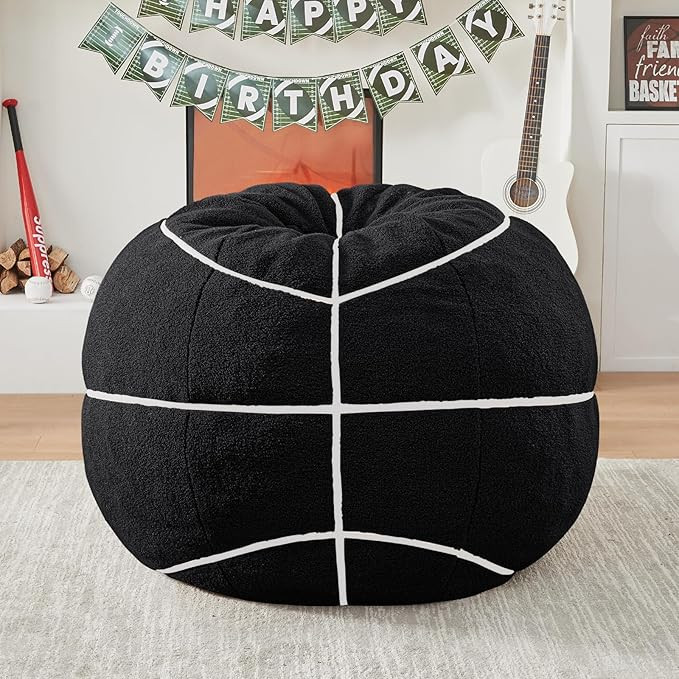 Black Basketball Bean Bag Chair, Cute Floor Sofa with Foam Filler | Amazon (US)
