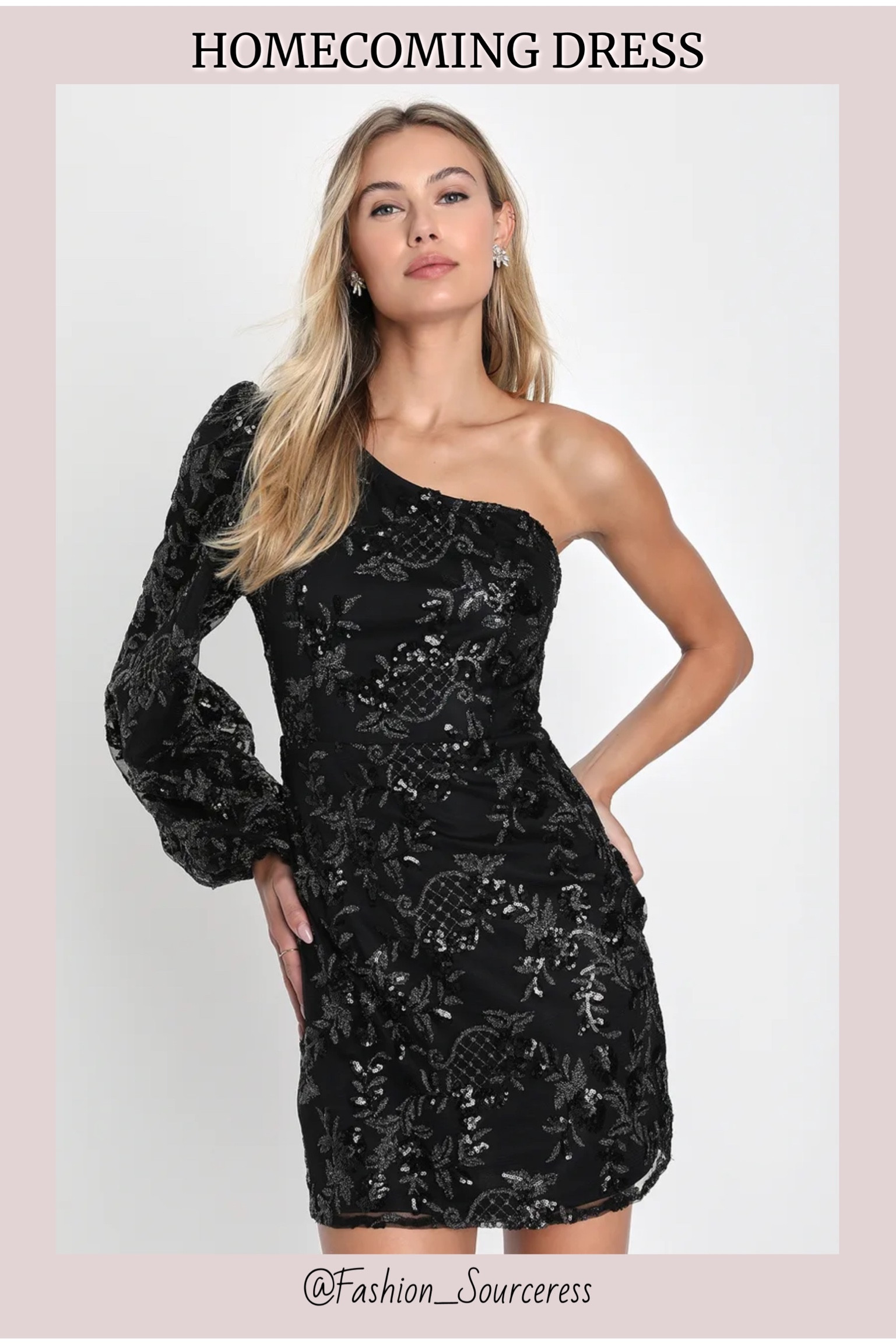 homecoming dress fancy A-Line Sweetheart Beads Pink Long Sleeves Party Dress, Cute Homecoming main image 1