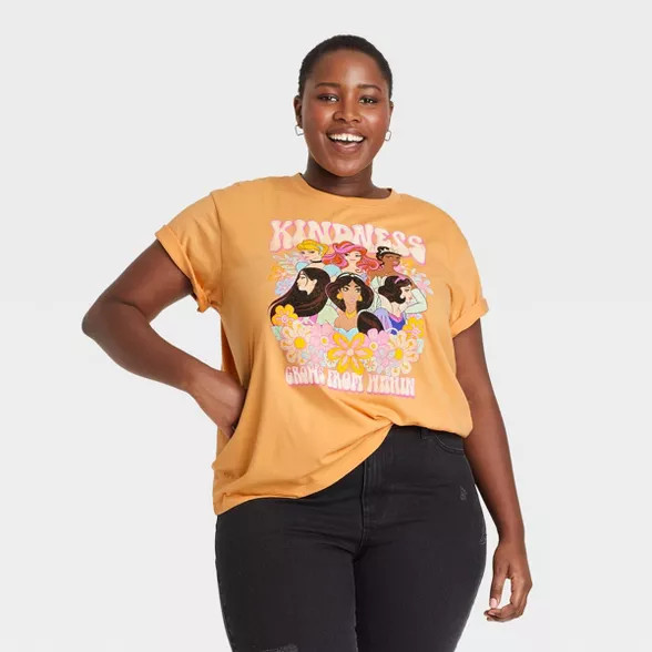 Women's Disney Princess Kindness Short Sleeve Graphic T-Shirt - Yellow | Target