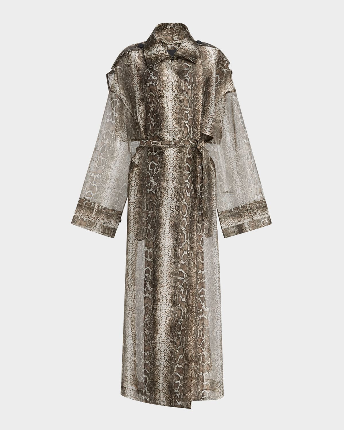 Snake Print Organza Double-Breasted Trench Coat | Neiman Marcus