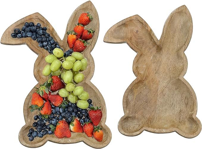 AuldHome Farmhouse Bunny Serving Trays (Set of 2); Nesting Rabbit-Shaped Wooden Charcuterie Platt... | Amazon (US)