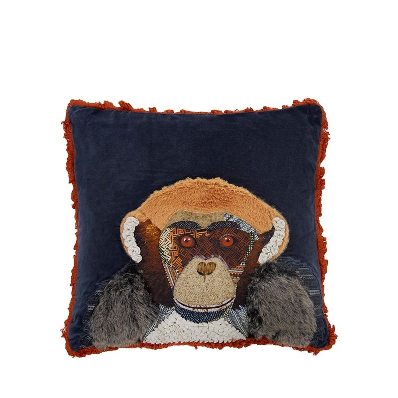 Abigail Ahern/EDITION - Navy Chimpanzee Applique Feather Filled Cushion | Debenhams UK
