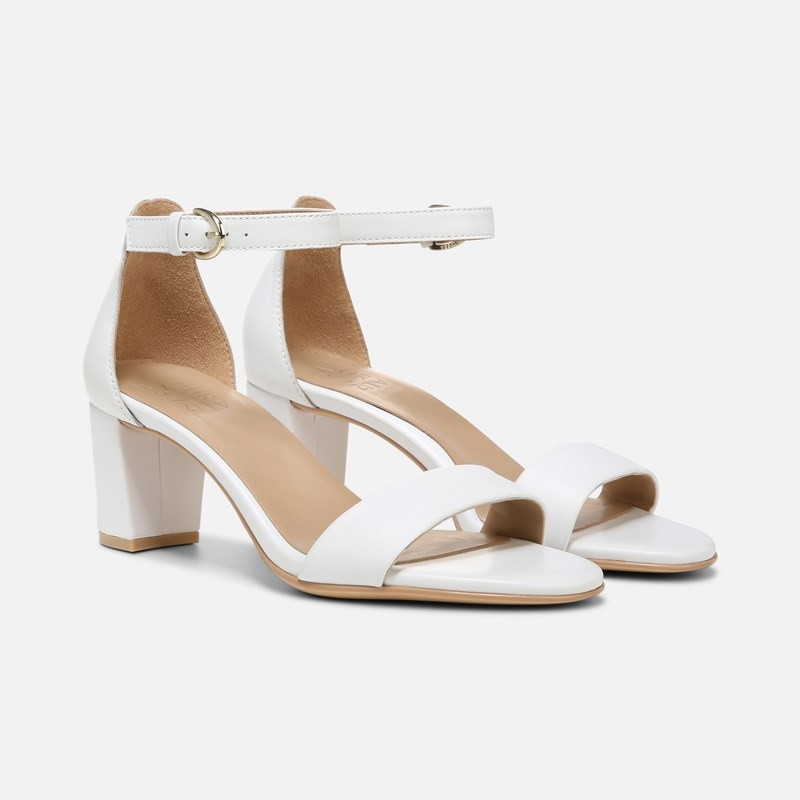 Naturalizer Vera Dress Sandals, White Leather, 7.5 N Almond Toe, Block Heels, Ankle Strap | Naturalizer