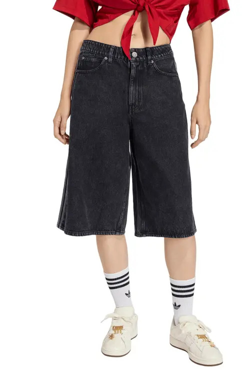 adidas Originals Firebird Oversize Denim Jorts in True Black Denim at Nordstrom, Size 2 | Nordstrom