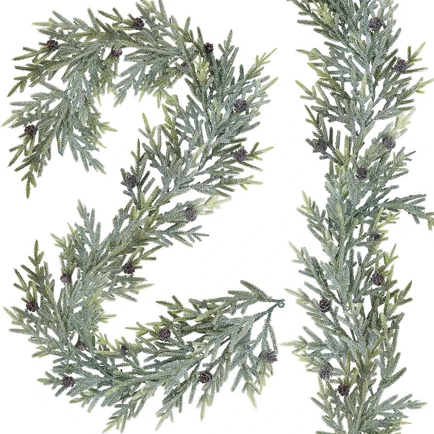 Winlyn 2 Pack Frosted Artificial Christmas Pine Garland with Pine Cones Winter Greenery Garland 6... | Amazon (US)
