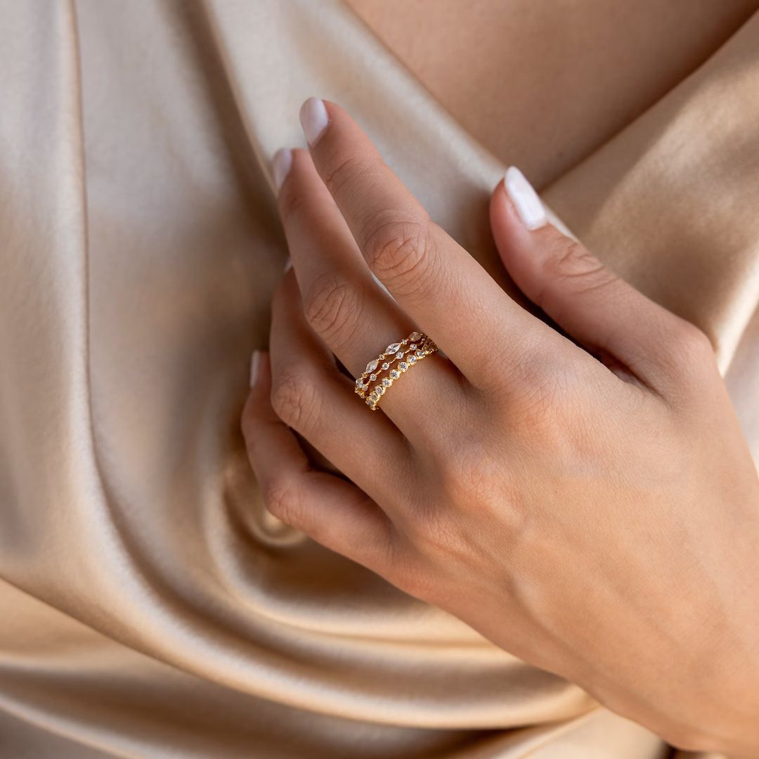Diamond Stacking Ring Set by Caitlyn Minimalist Set of 3 Dainty Gemstone Rings Crystal Jewelry Pe... | Etsy (US)