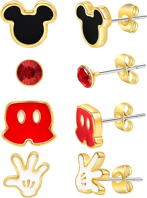 Disney Minnie and Mickey Mouse Girls Earrings Pack 3/4/5 Official License, Stud Earrings for Girl... | Amazon (US)