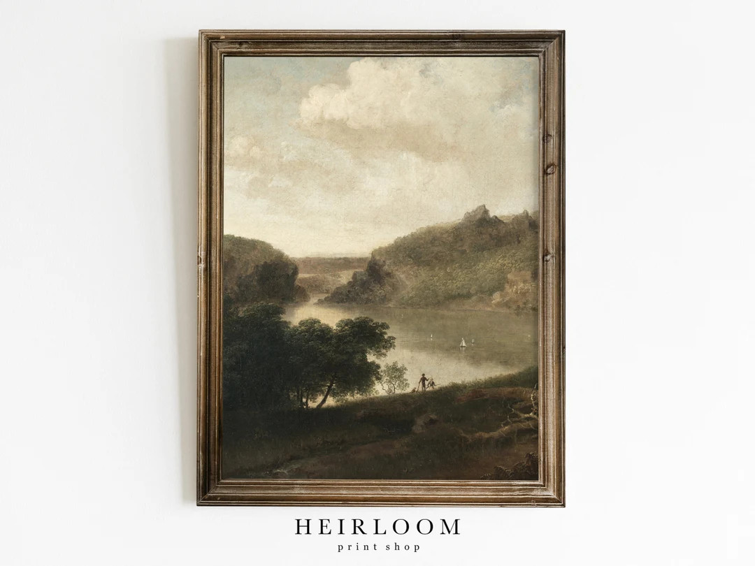 Dark Landscape PRINTABLE ART Vertical Painting Vintage Digital Prints Lakeview II - Etsy | Etsy (US)