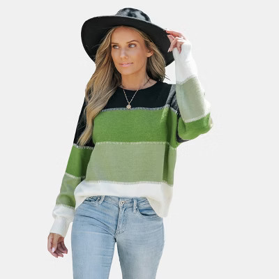 Women's Long Sleeve Colorblock Knit Round Neck Sweater-Cupshe | Target