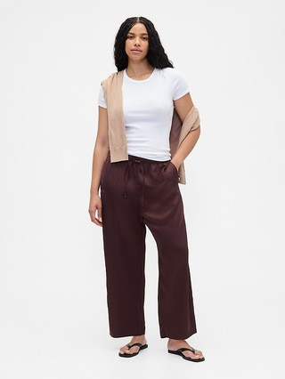 Relaxed Satin Straight-Leg Crop Pants | Gap Factory