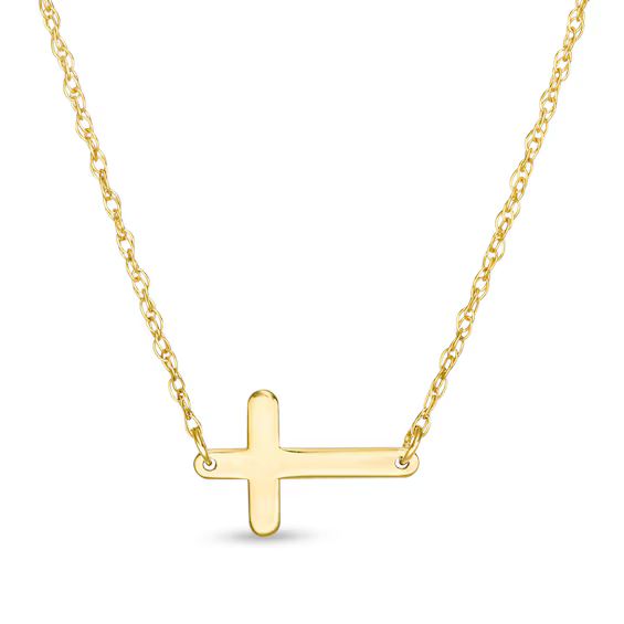 Sideways Mini Cross Necklace in 14K Gold|Zales | Zales