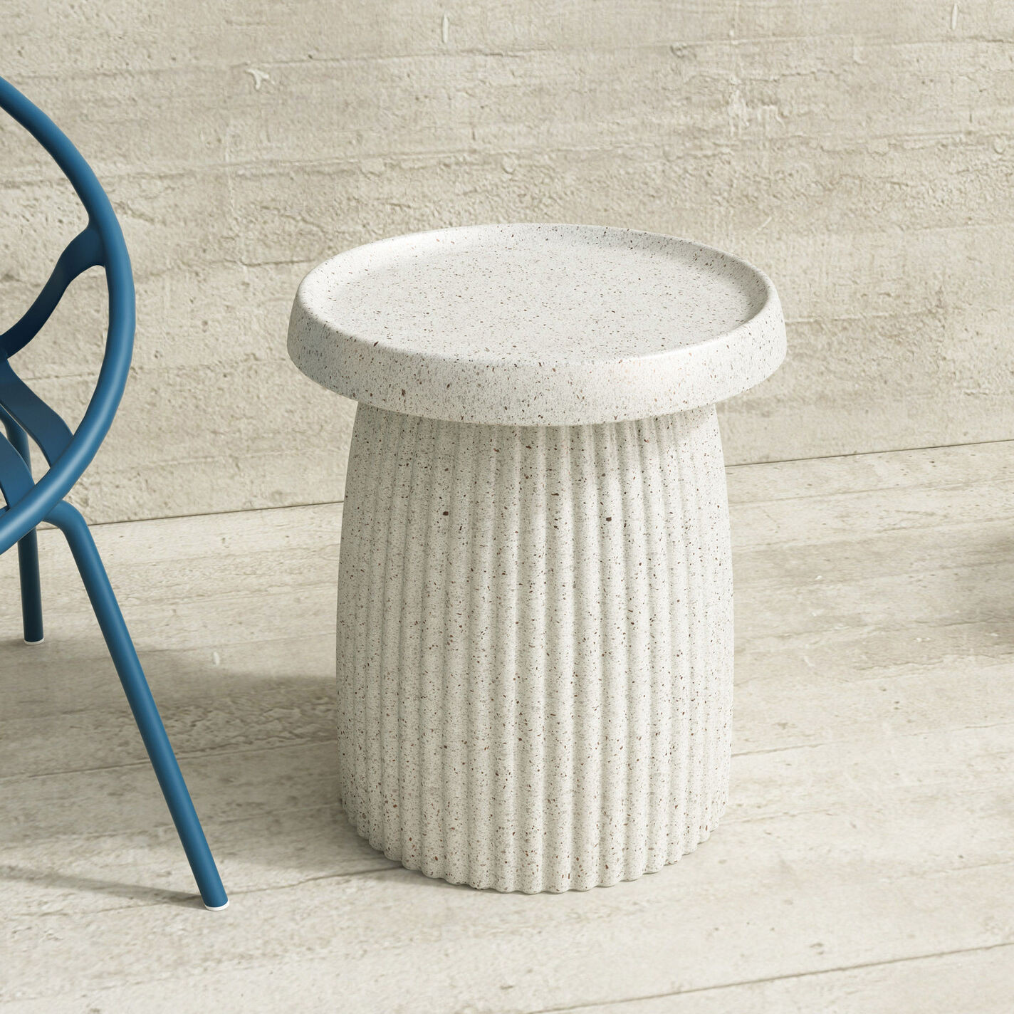 Tadeo Round White Faux Stone Fluted Outdoor Side Table | World Market