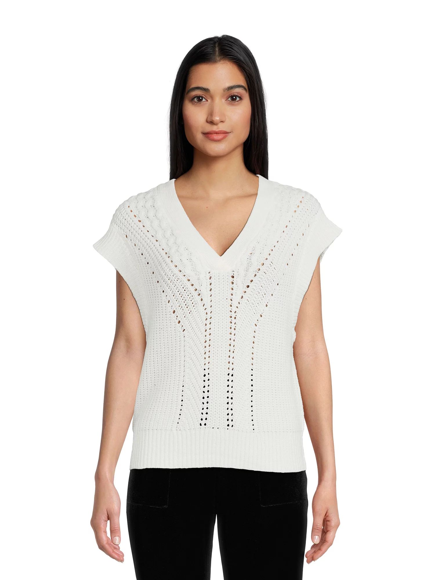 Time and Tru Women's Short Sleeve Midweight Pointelle Sweater Vest | Walmart (US)