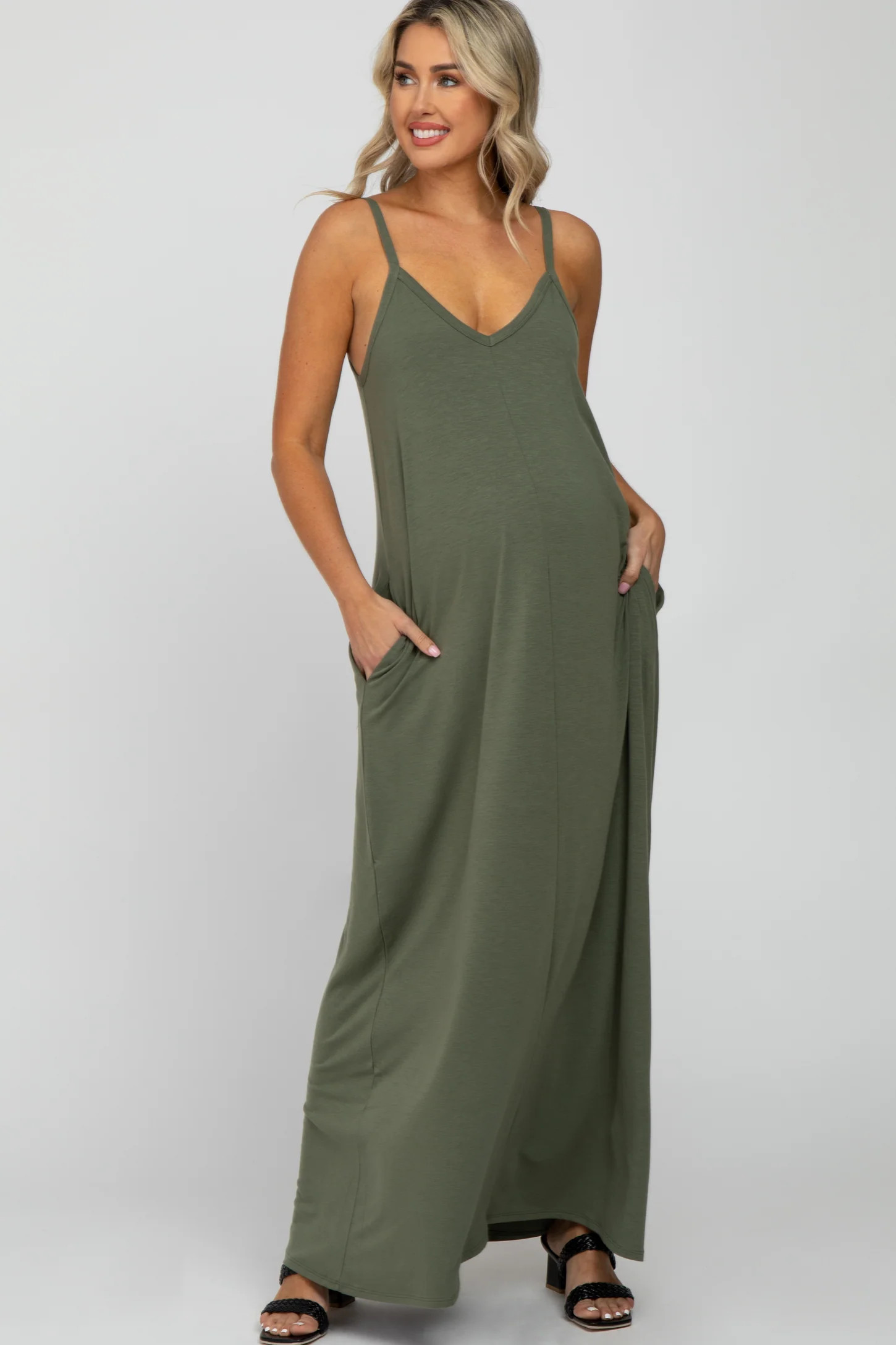 Light Olive Cami Strap Maternity Maxi Dress | PinkBlush Maternity