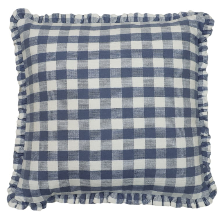 The Pioneer Woman Woven Gingham Ruffle Decorative Pillow, 20 x 20, Blue Cotton Cover | Walmart (US)