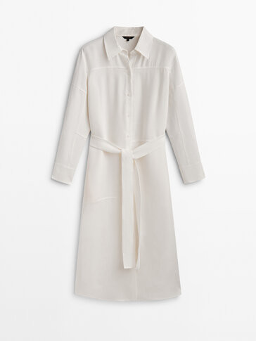 Linen blend shirt dress with seams - Massimo Dutti | Massimo Dutti US