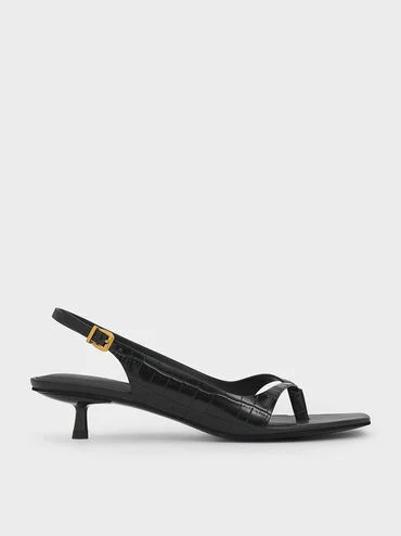 Animal Print Black Square-Toe Kitten-Heel Thong Sandals | CHARLES & KEITH | Charles & Keith US
