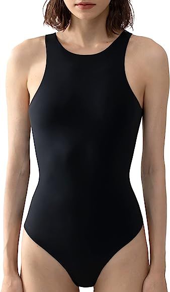 PUMIEY Women's High Neck Sleeveless Bodysuit Buttery Soft Tank Tops Sexy Racerback Bodysuit | Amazon (US)