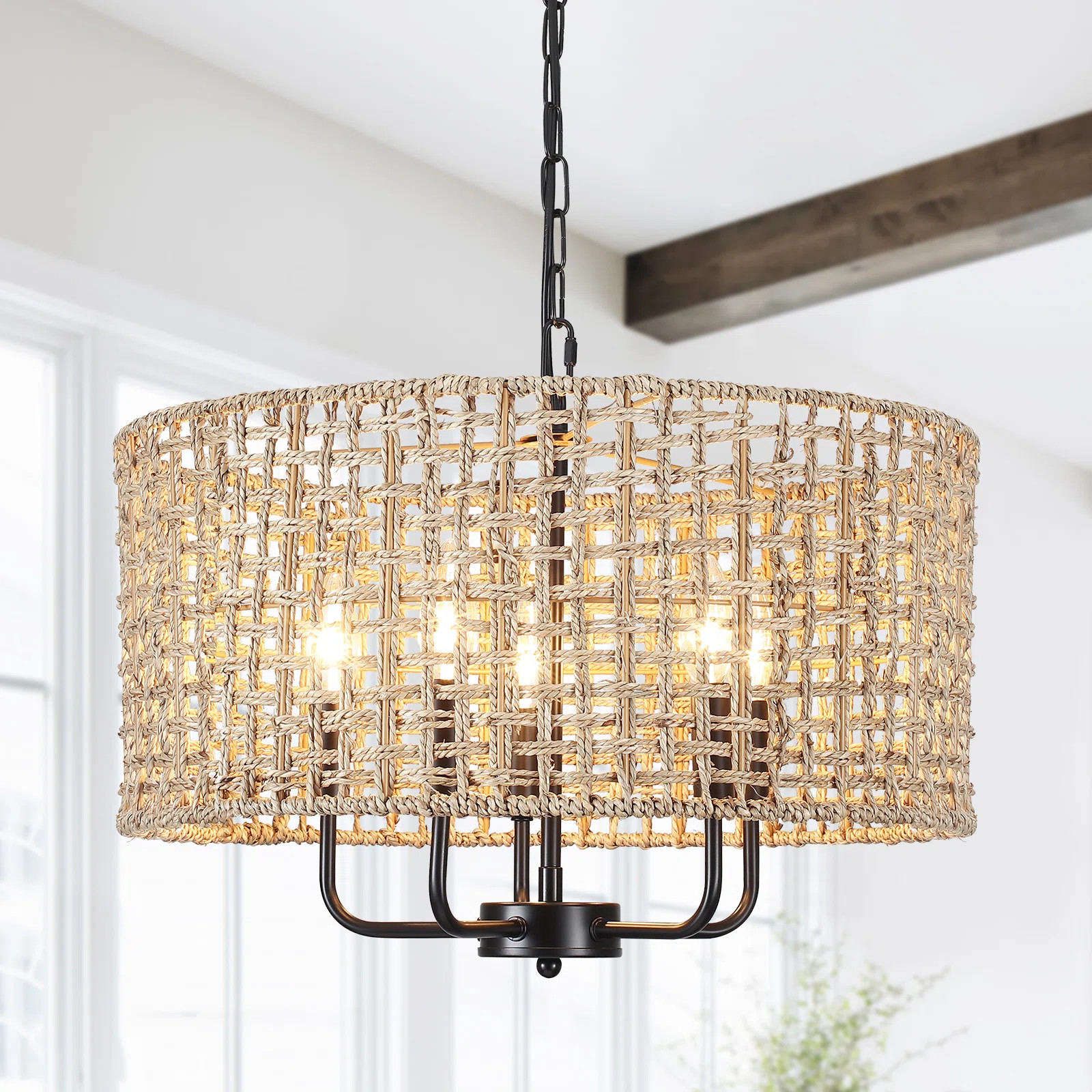 Ekkehard 5 - Light Dimmable Drum Chandelier Natural Rattan Bohemian Pendant | Wayfair North America
