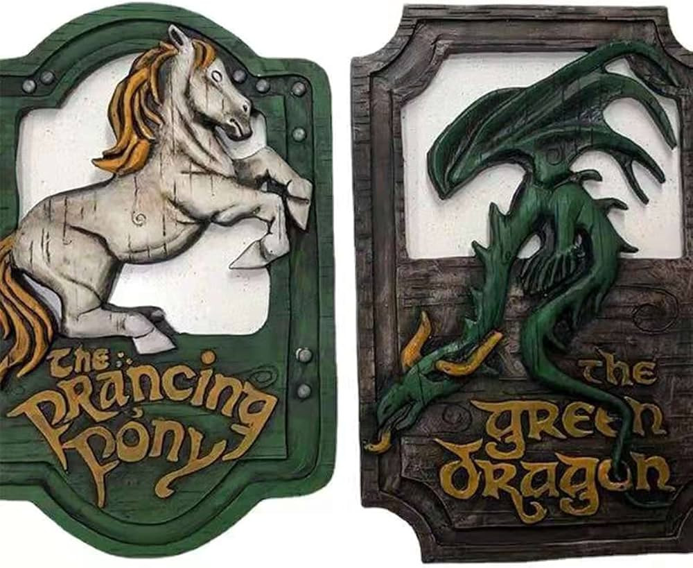 XYQ Lord of The Rings The Prancing Pony and The Green Dragon Pub Signs Set, Handmade Bar Style Si... | Amazon (US)