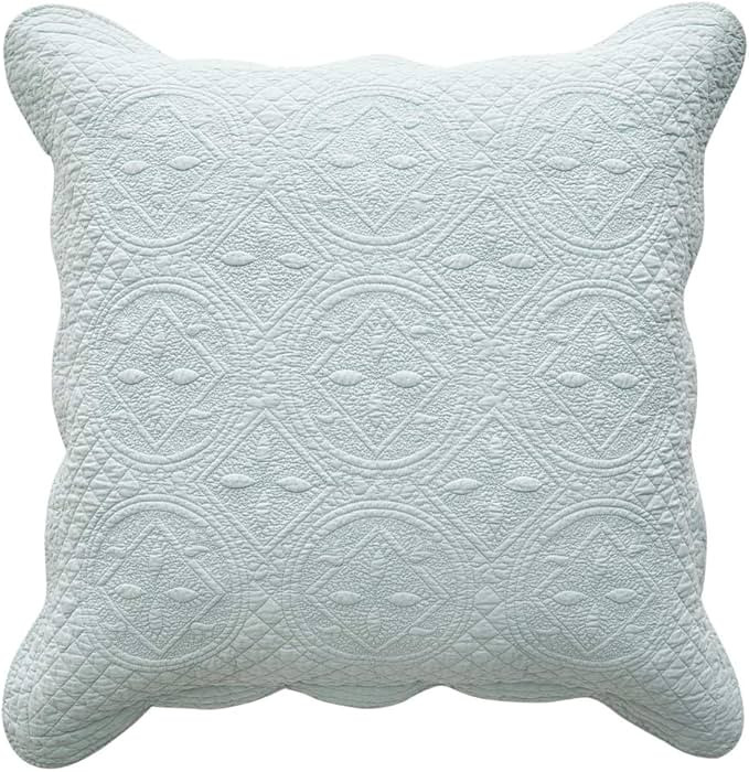 Calla Angel Sage Garden Luxury Pure Cotton Quilted Pillow Sham, Euro, 26x26, Light Aqua | Amazon (US)