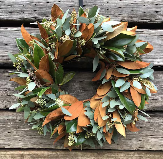 Fresh Magnolia and Seeded eucalyptus Wreath Mixed Greens Decor | Etsy | Etsy (US)