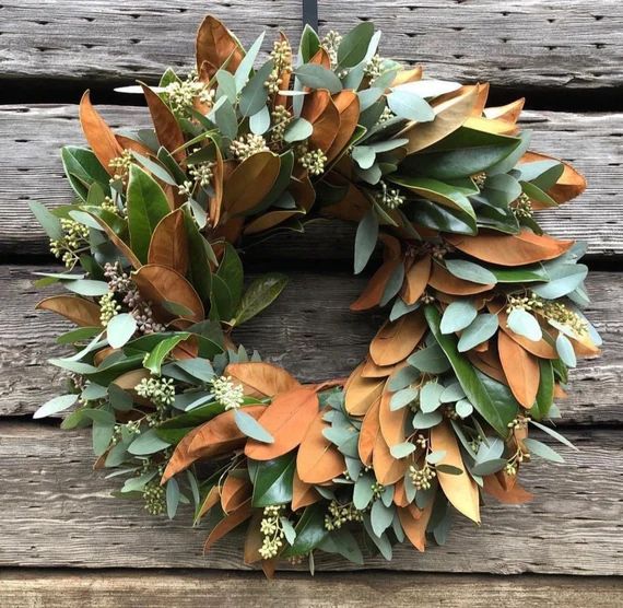 Fresh Magnolia and Seeded eucalyptus Wreath Mixed Greens Decor Spring Front Door Spring/Summer. | Etsy (US)