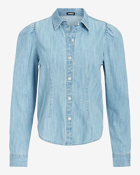 Slim Puff Shoulder Denim Portofino Shirt | Express