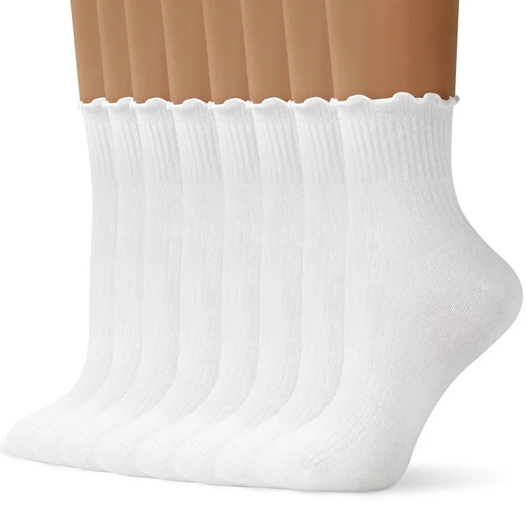 LOOIKOOS 6 Pairs Women Ruffle Socks, Cute Ruffle Ankle Socks for Teen Soft Breathable Crew Socks | Walmart (US)