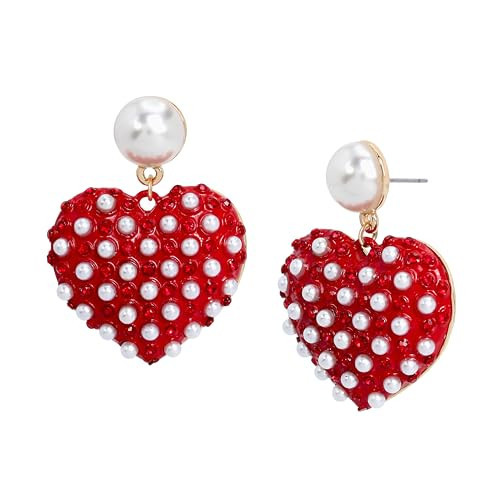 Betsey Johnson Womens Pearl Heart Drop Earrings | Amazon (US)
