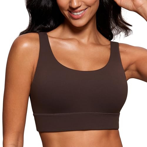 CRZ YOGA Butterluxe U Back Longline Sports Bras for Women - Scoop Neck Padded Yoga Workout Crop Top with Built in Pads Hot Fudge Brown X-Large | Amazon (US)