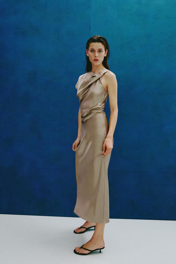 DRAPED SATIN MIDI DRESS | Zara UK