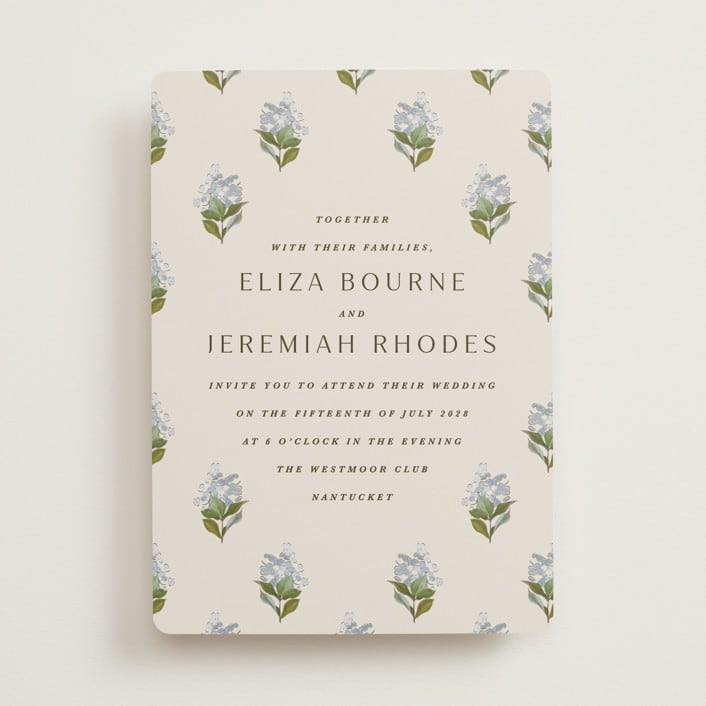 "Blockprint" - Customizable Wedding Invitations in Beige by Olivia Kanaley Inman. | Minted