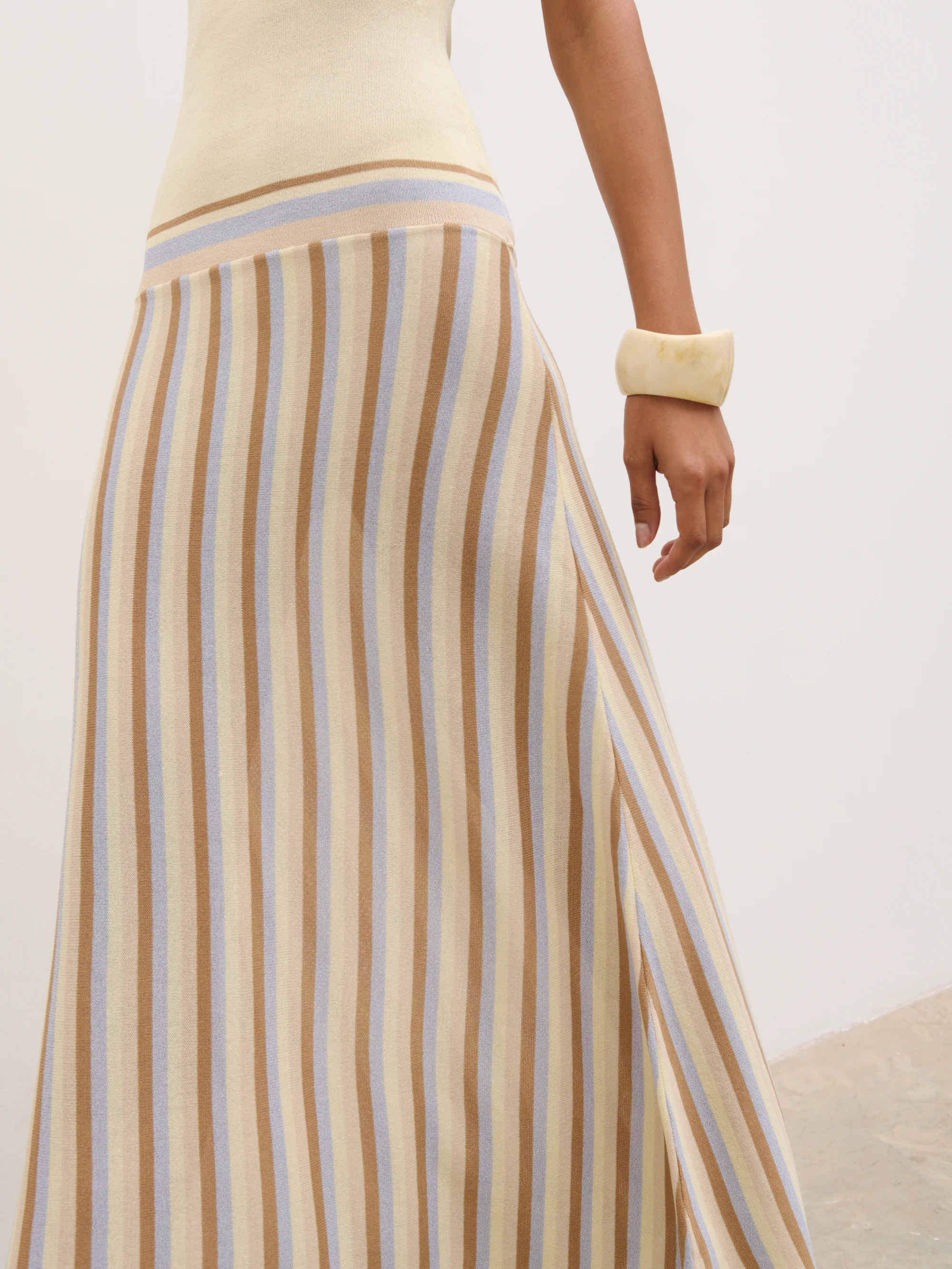 Phoebe Slash Neck Stripe Knit Maxi Dress - Lemon | Pretty Lavish (UK)