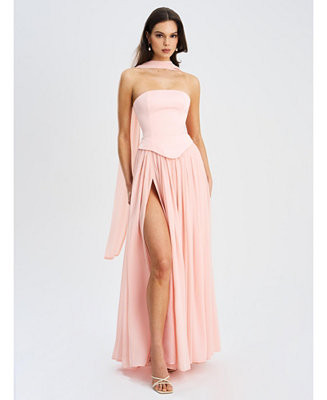 Women's Qianna Baby Pink Peplum Top Drop Waist Chiffon Gown | Macy's